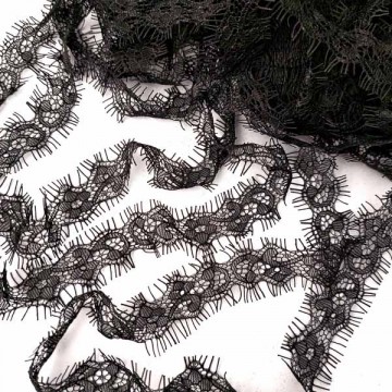 Кружево шантильи черное, 2.5 см, 120 м - furnitura.com.ua