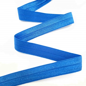 Стрейч бейка пополамка синяя №027, 16 мм - furnitura.com.ua