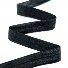 Стрейч бейка пополамка черная №001, 16 мм  | furnitura.com.ua