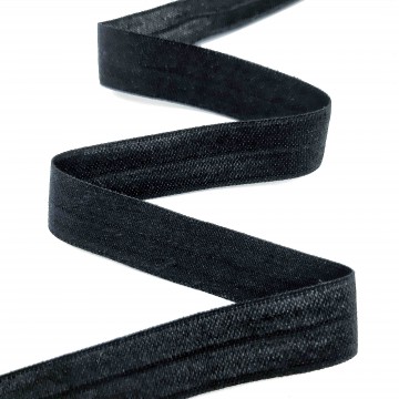 Стрейч бейка пополамка черная №001, 16 мм - furnitura.com.ua