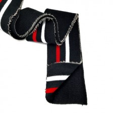 Резинка довяз тонка, чорна + червона та біла смужка