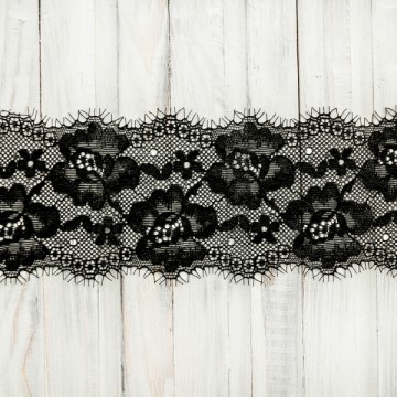 кружево ТТ стрейч, черное, 7 см - furnitura.com.ua