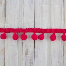 Лента с помпонами малиновая, 2см