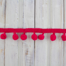 Стрічка з помпонами малинова, 2см | furnitura.com.ua