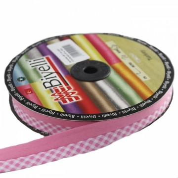 Коса бейка рожева клітка х/б, 2 см - furnitura.com.ua