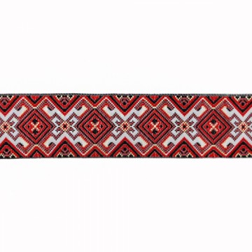 Лента арт.369 черно-красный орнамент, 5 см,25 м - furnitura.com.ua