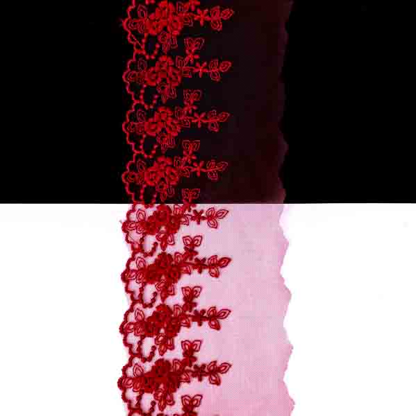 мереживо Zira на сітці одност. дрібне в'язання, червоне, шир 8 см