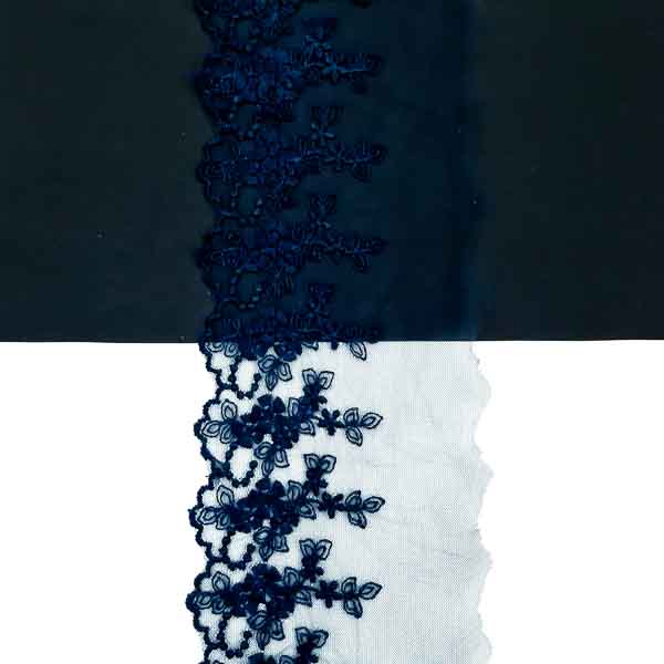 мереживо Zira на сітці одност., темно-синє, 8 см