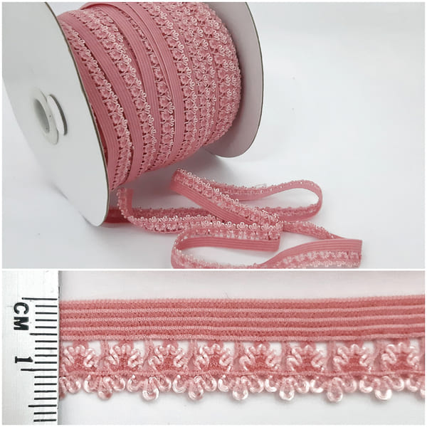 Резинка ажурная бельевая розовая, 16 мм  