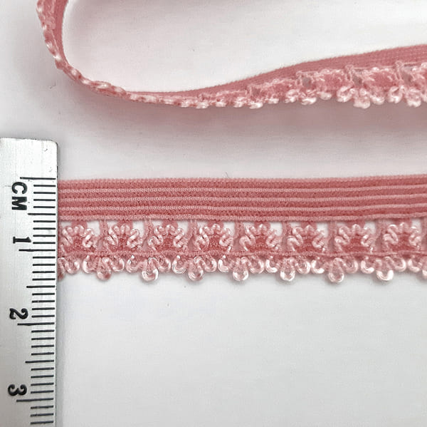 Резинка ажурна рожева білизняна, 16 мм